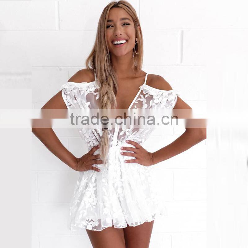 Runwaylover 099 New Style 2017 Ladies Sexy Deep V-Neck Lace Transparent Playsuits