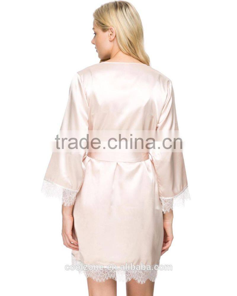 Fashion wrap front long sleeves robe relaxed fit silk robe with belt