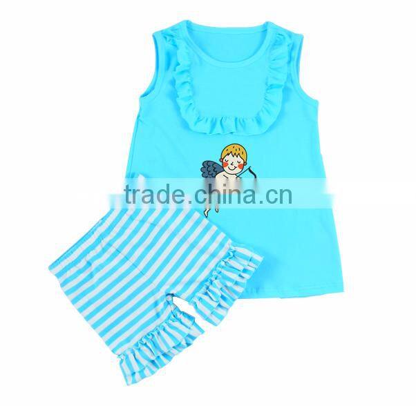 Wholesale girl summer cartoon little angel pattern suit navy fashion clothes for girls