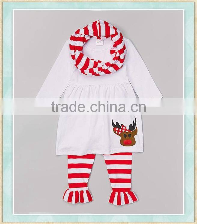 wholesale children's boutique outfit baby Girls' Christma new design green stripe clothes