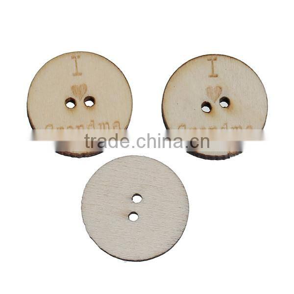Wood Sewing Buttons Scrapbooking 2 Holes Round Natural Message Pattern I Love Grandma "