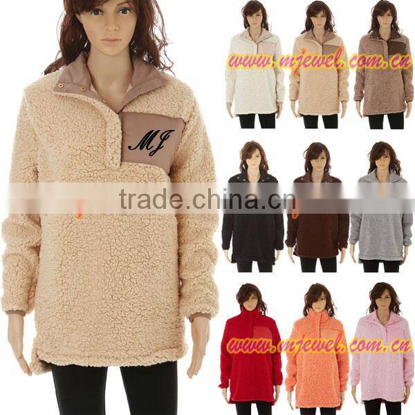 Wholesale monogram sherpa fleece woman pullover sweater