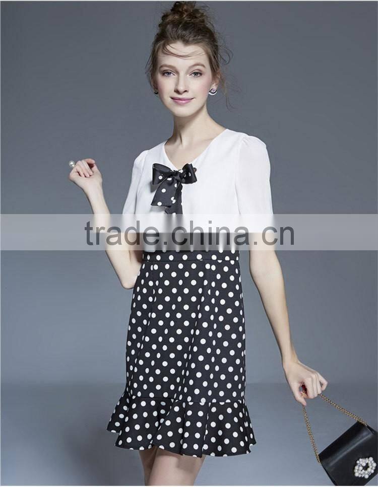 Latest dress designs photos ladies casual chiffon tops and polka dot skirt