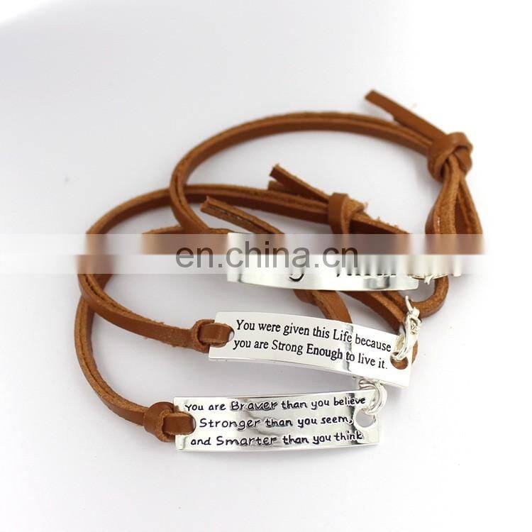 Personlized inspirational Leather engraved Bracelet