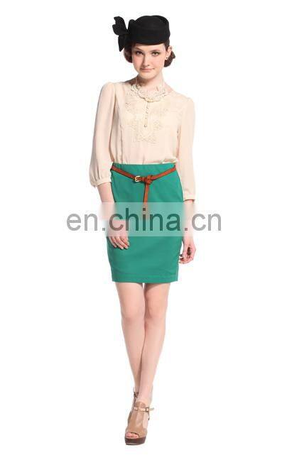2014 elegant autumn european fashion style cotton single color high waist pencil midi pattern skirt for women