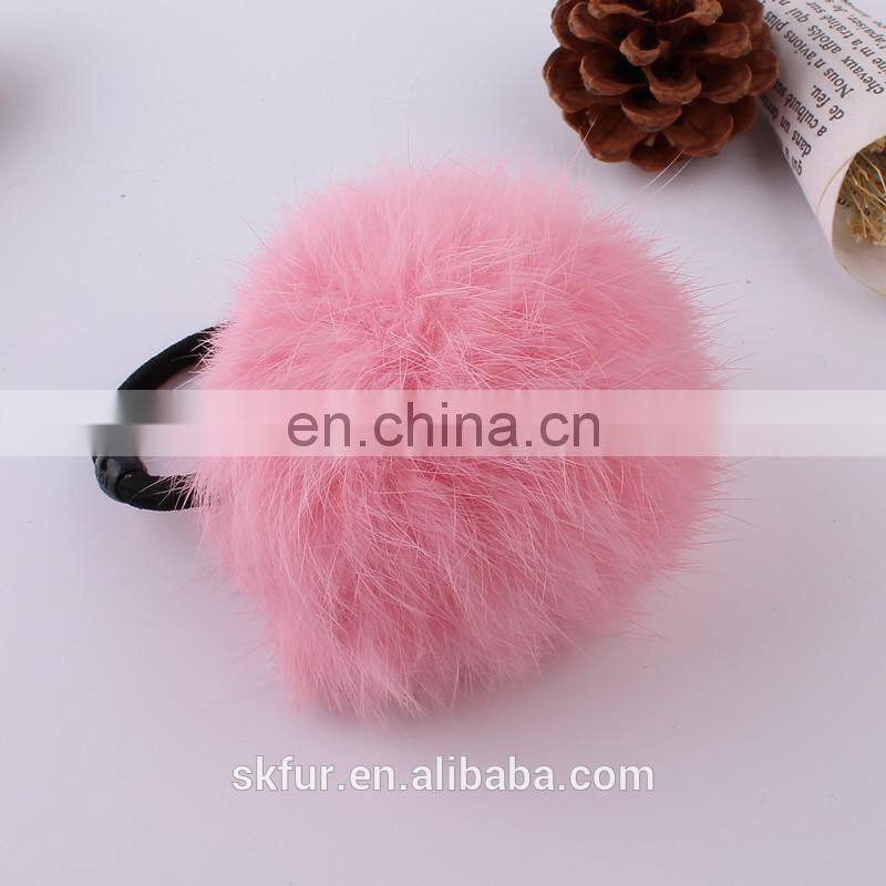 Factory wholesale elastic hair rubber tie with rabbit or faux fur ball for girls and women