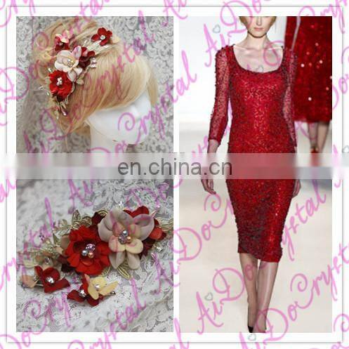 Aidocrystal Red with gold color Wedding Accessory Set Of 3 Hair Clips Bridal accessory handmade Hair Lace Flower Clip for girls