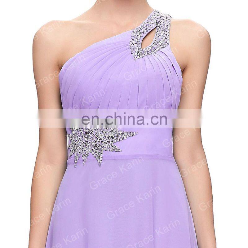 Grace Karin Women Fashion One Shoulder Mermaid Long Beaded Lilac Prom Dress CL2949-8
