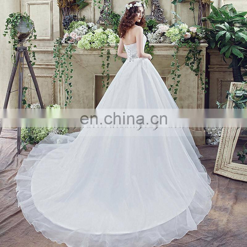 Glamorous Sweetheart Sleeveless Beaded Belt Lace-Up Court Train Organza Wedding Dresses SQS040