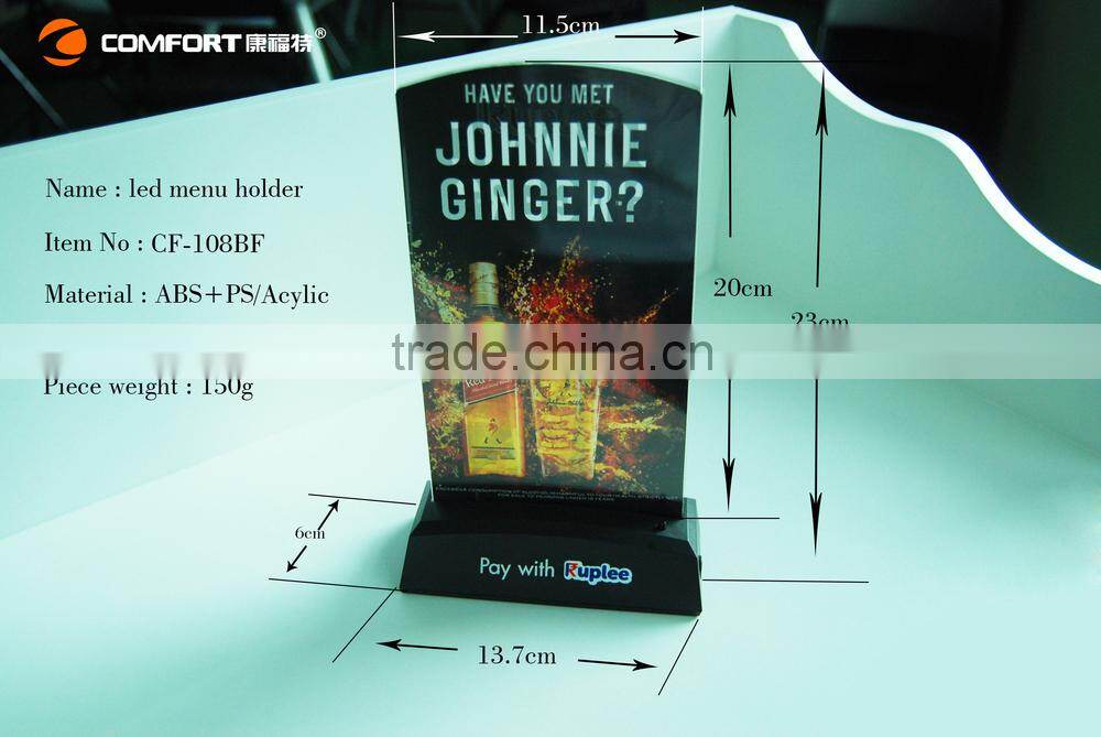 cheep led lighted outdoor plastic bar drink menu holder
