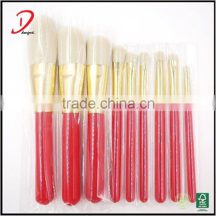 Hot Selling High Quality Red Wooden Handle 10pcs Makeup Brush Set