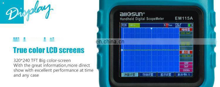 all-sun EM115A Handheld Oscillograph 3 in 1 Multi-function Oscilloscope 50MHZ Color Screen Scope meter Single Channel Hot Sale