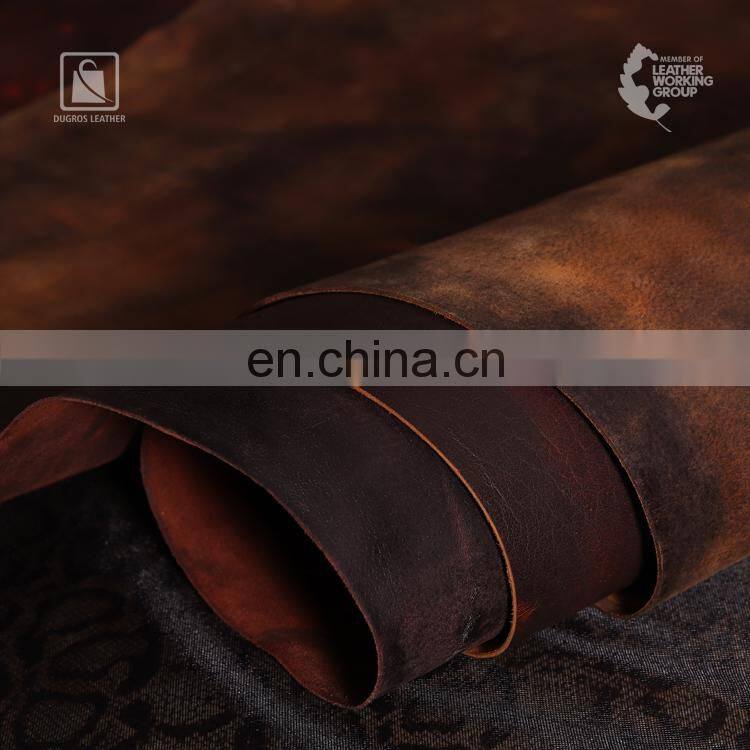 Glossy Front Look Corrected Grain Sustainable Vegetable Tanned Genuine Buffalo Leather