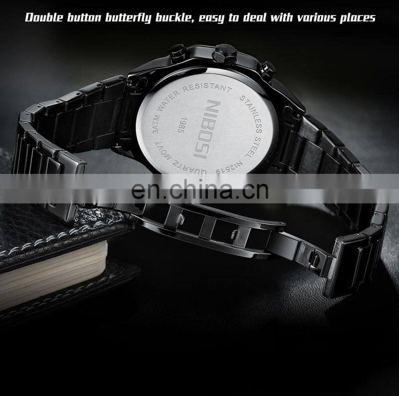 Dropshipping NIBOSI 2519 luxury Reloj Stainless Steel Back Japan Movt Watches for Men Original