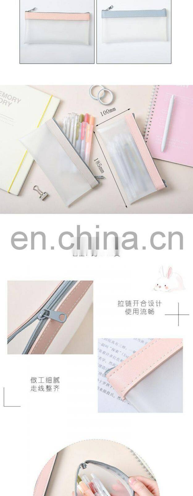Simple Transparent TPU Leather Korean Fashion INS Pencil Bag Pouches Stationery Organizer Pencil Case Pencilcase School Pen Case