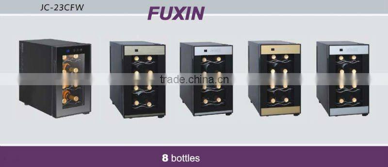 FUXIN:JC-23CFW .Bar top fridge with 8Bottles/ Mini wine chiller with Full Glass Door./wine refrigerator.