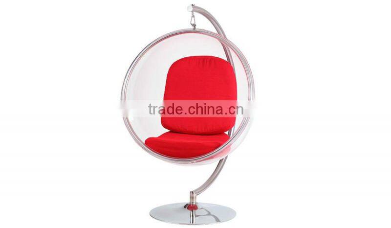 Replica high quality stainless steel stand Clear Acrylic Eero Aarnio haning bubble chair with red color seat cushion