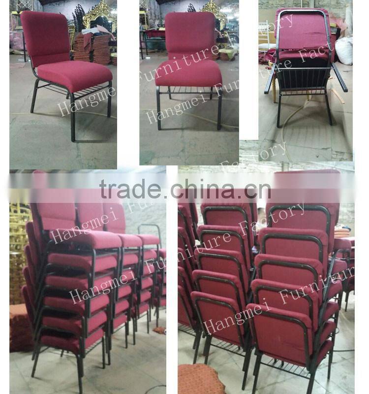 Modern Red Fabric Steel Pew Church Chair