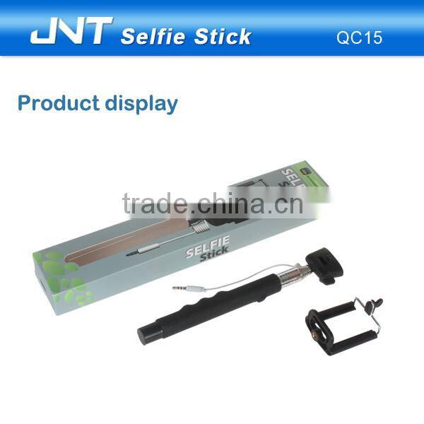 Silicon selfie stick monopod with silicon handle,selfie stick with cable QC15