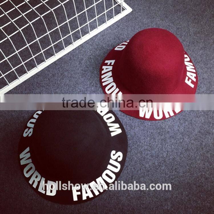 Fashion Korean FAMOUS WORLD Printed Wide Brim Lady Women's Dome Fedora Bucket Caps