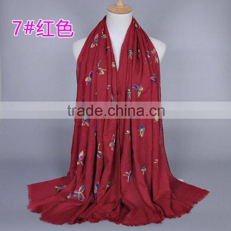 Latest Design Cotton Colorful Butterfly Emboridery Scarf Shawl