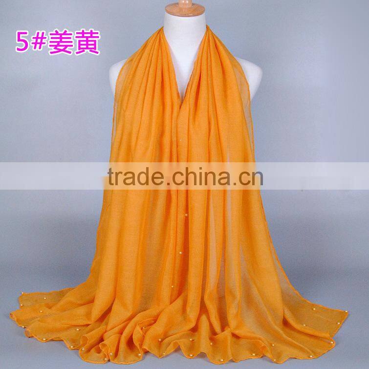 New Design Cotton Colorful Pearl Beads Muslim Hijab Shawl