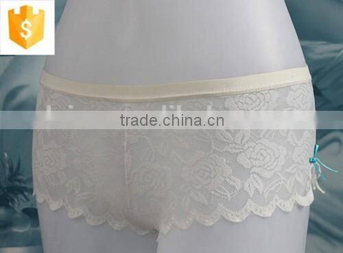Ladies hot white flower lace wave side garment panty
