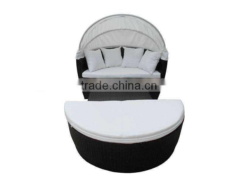 outdoor patio sofa furniture round retactable canopy daybed black wicker rattan