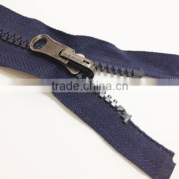 2015 5# plastic zipper o/e with reversible slider zipper for abs plastic