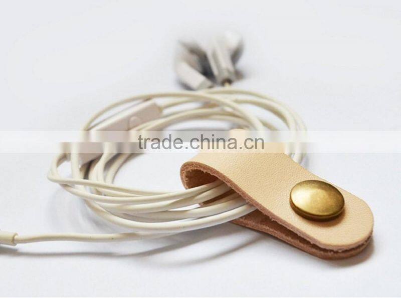 Handmade Brown Leather Cable Cord Winder Holder Tie for Earphone Cell Phone
