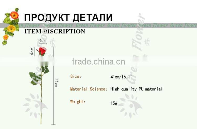 Greenflower 2016 Wholesale Real Touch Latex PU China 40CM Artificial Flowers Rose half blooming for wedding decoration