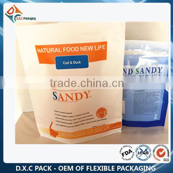 Standing Up Plastic Pet Food Packaging Bags With Pocket Zip