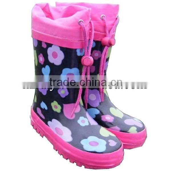 kawaii fancy kids rain boots with cartoon character,OEM rubber boots with collar,adjustable gum shoes for kids