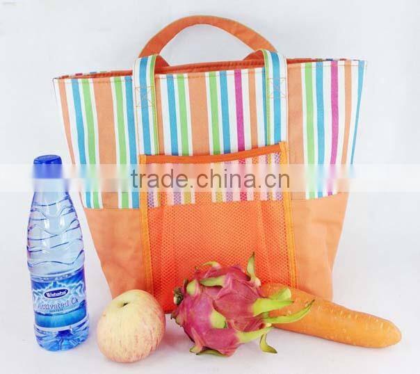 Promotional polyester cooler tote bag with front mesh pocket