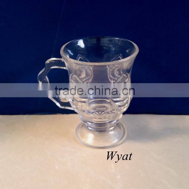 cheap 120ml 4oz embossed flower glass tea drinking cups with handle