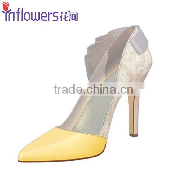 Genuine leather pointed toe fashion design ladies high heel shoes with bowtie back