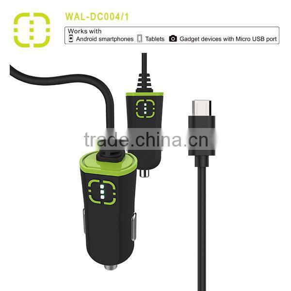 Walnut brand single car charger with attached cable