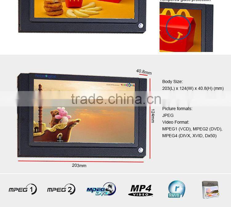 FlintStone 7 inch mini size taxi video display, small size cab digital panel player, car advertising video