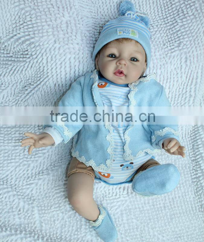 22inch silicone reborn baby doll wholesale fashion doll Blue handmade doll clothes newborn lifelike doll