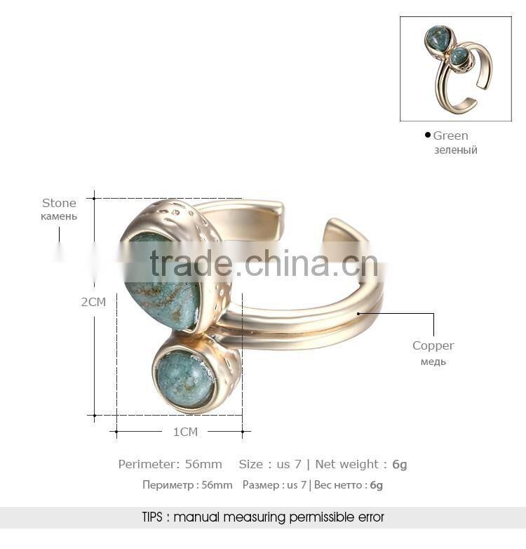 geometric jewelry golden copper adjustable green stone finger rings men's jewelry