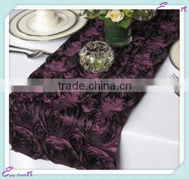 YHR#06 rosette satin banquet wedding wholesale table runner cloth overlay linens
