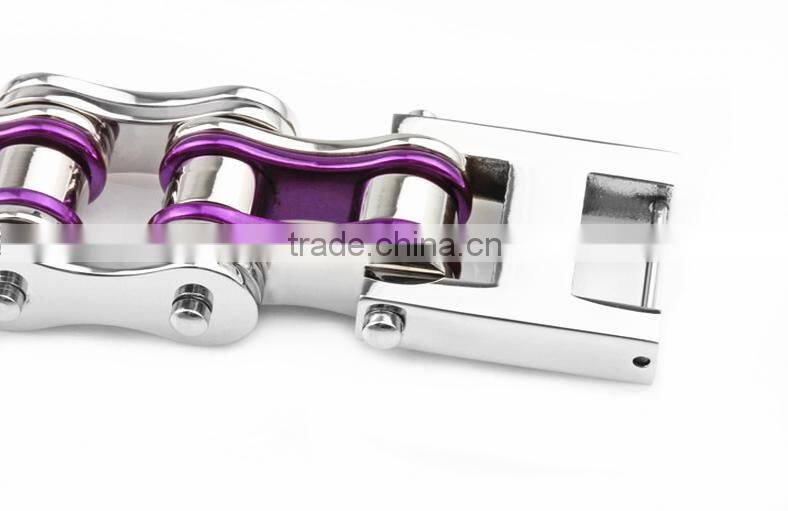 Wholesale Stainless Steel Biker Chain Bracelet Cool Unisex Purple Motorcycle Biker Chain Bracelets