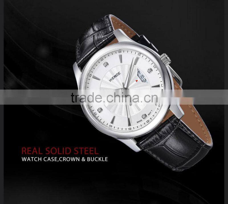 WEIDE Genuine Leather Waterproof Swis s Quartz Mens Luxury Watch