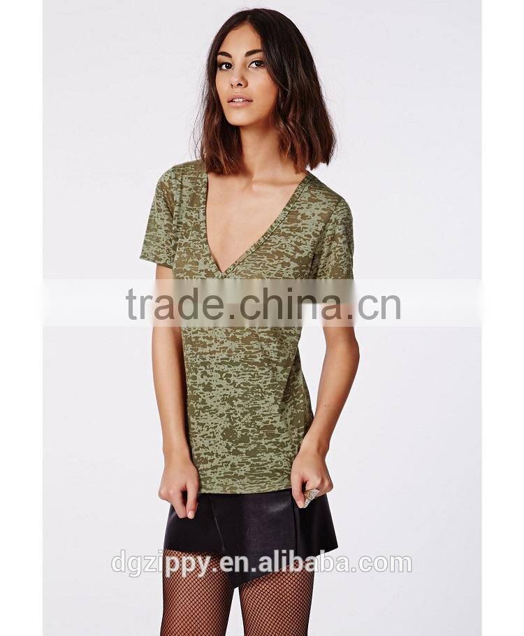 China wholesale V neck t shirt oversized fit custom t shirt for woman