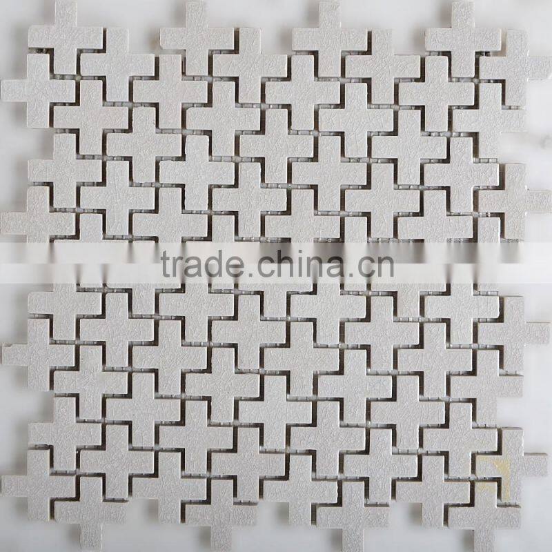 Crackled White Glossy Cross Ceramic Mosaic Tile
