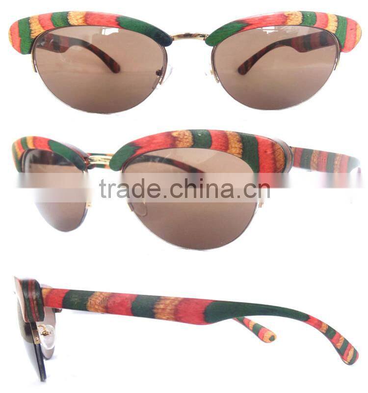 Unique Colourfulmix Half Frame Wooden Sunglasses,Handcraft Wooden Glasses