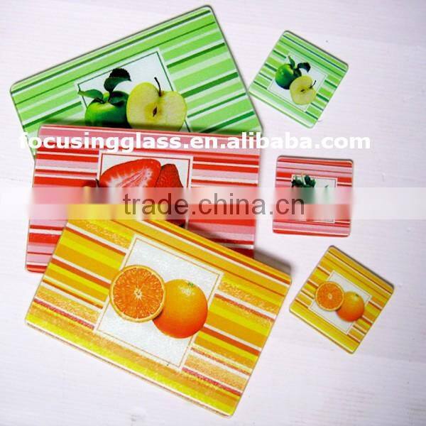 Square promotional tempered glass teacup coasters with silicon mats