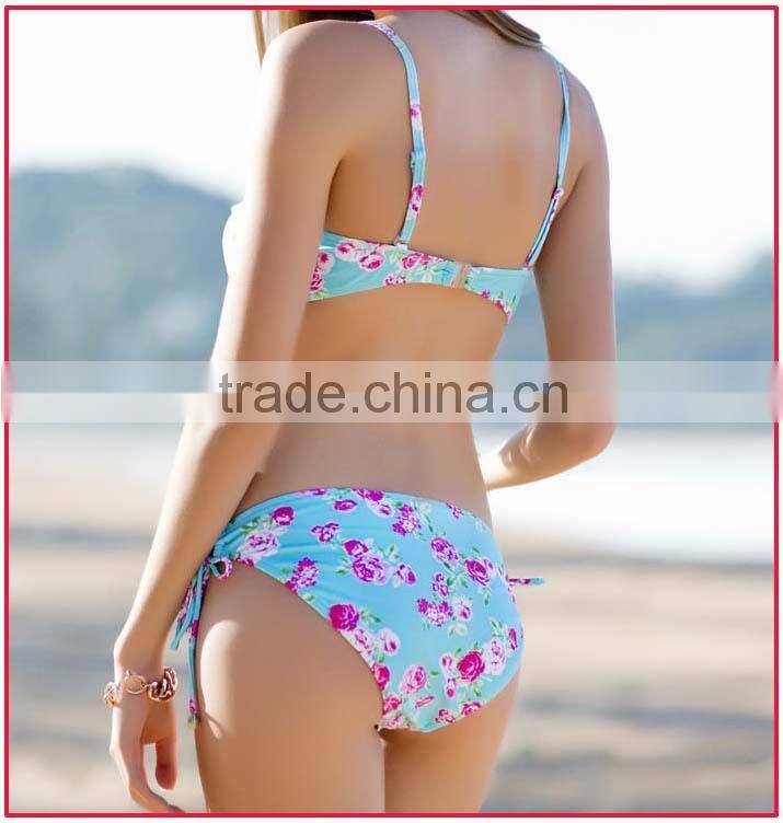 2014 rose print push up and strappy women's swimwear www. china sexy girl photo, swimsuit www sex. photos com