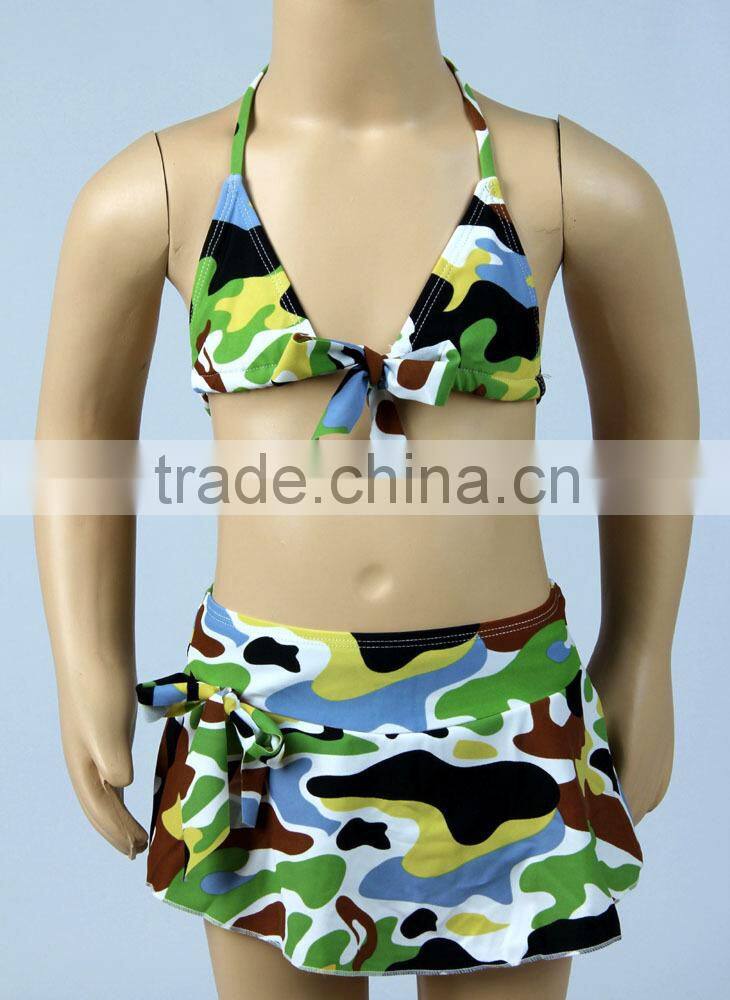 Camouflage Print Little Girls Bikini With Bowknot Skirt Sexy Kids Bikini