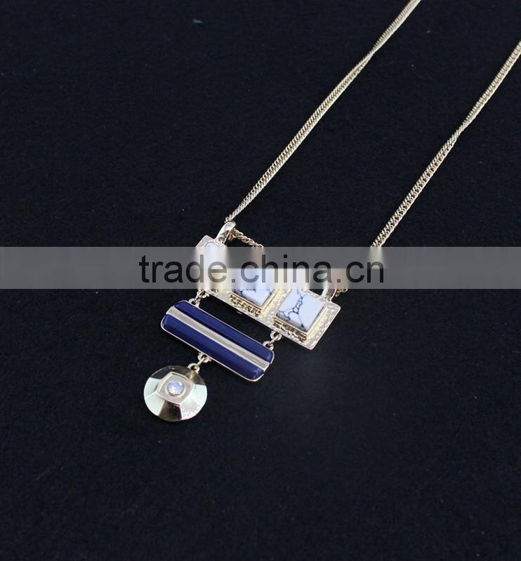 Exaggerated Necklace Jewelry 3 Square Linked Turquoise Handset Arts 2 Color Stone Pendant Necklaces